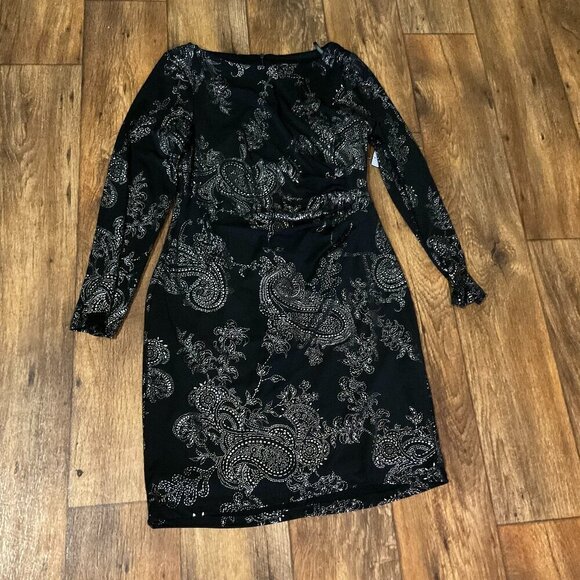 Jessica Howard Dress Long Sleeve Black Pattern Women's 12 New With Tags - Picture 1 of 5